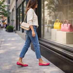 Tieks by Gavrieli Ballet Flats Leather Berry Red Turquoise Sole Size 8